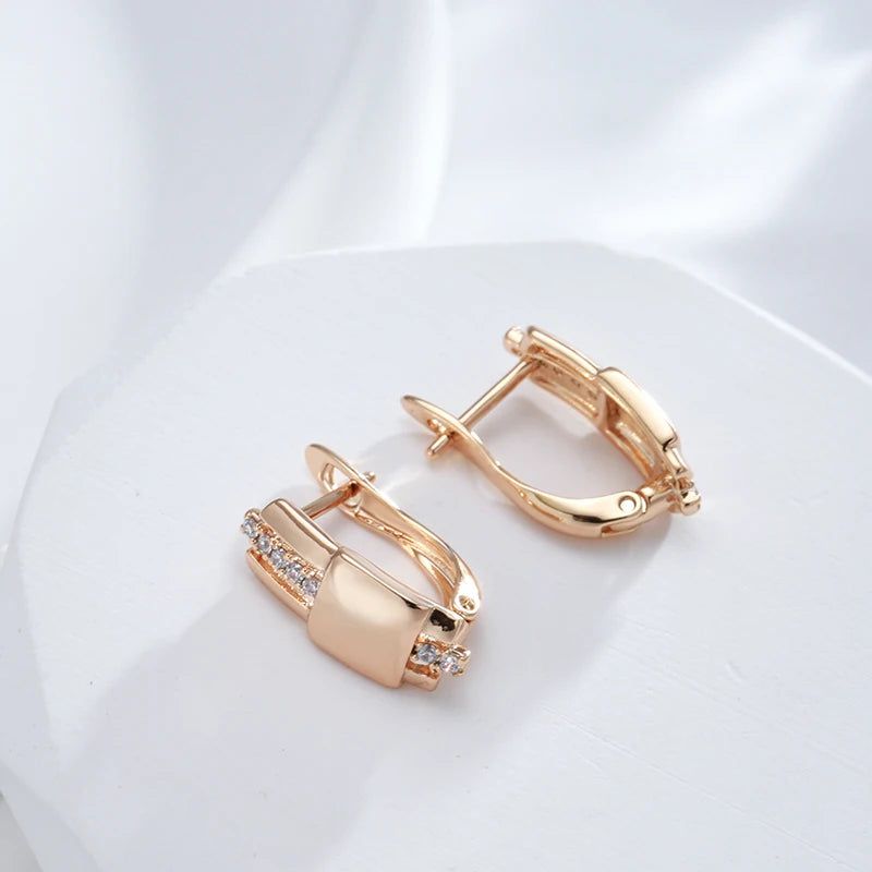 Sleek Square Dangle Earrings with Natural Zircon in 585 Rose Gold Finish