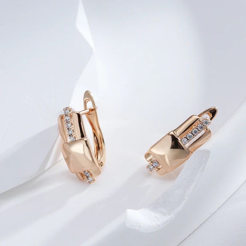 Sleek Square Dangle Earrings with Natural Zircon in 585 Rose Gold Finish