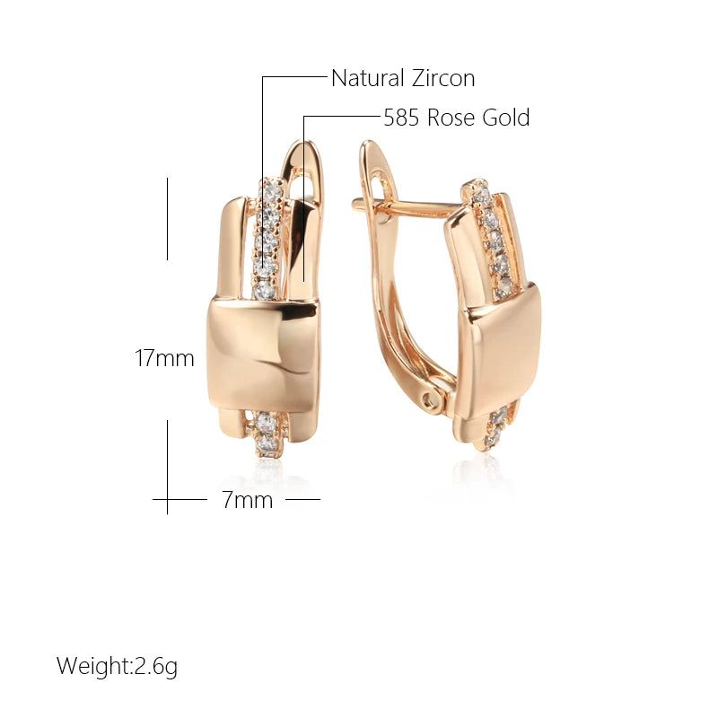 Sleek Square Dangle Earrings with Natural Zircon in 585 Rose Gold Finish