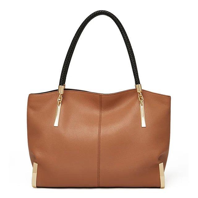 Smart Foxer Cowhide Leather Handbag for Women - Luxury Designer Tote with Large Capacity and Zipper Closure