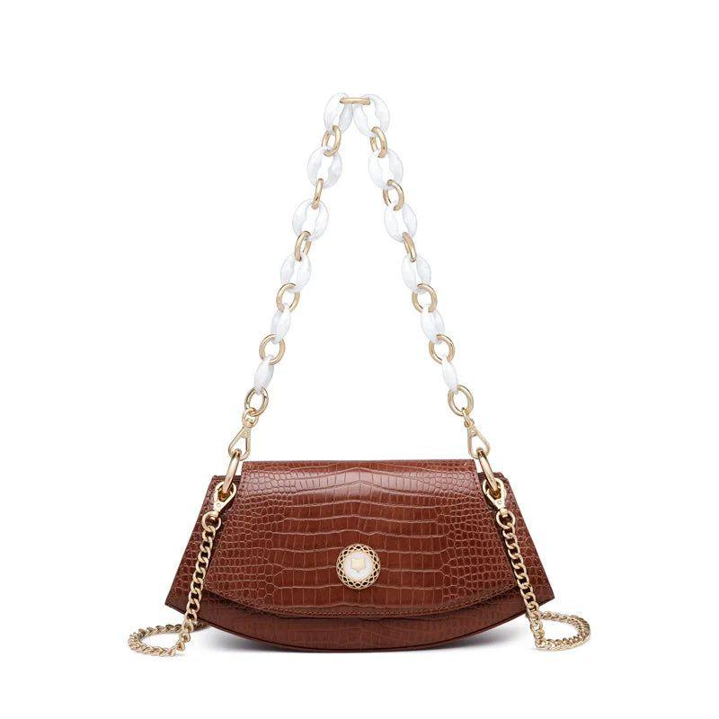 Smart Foxer Luxury Split Leather Evening Shoulder Bag with Chain and Flap Design for Women