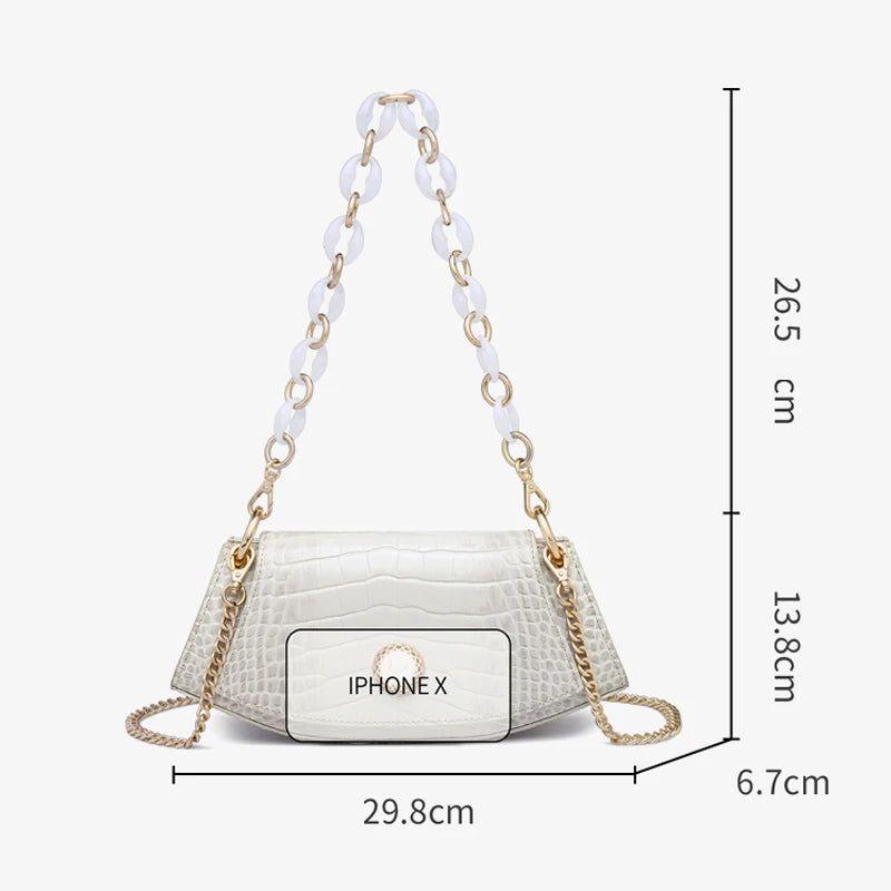 Smart Foxer Luxury Split Leather Evening Shoulder Bag with Chain and Flap Design for Women