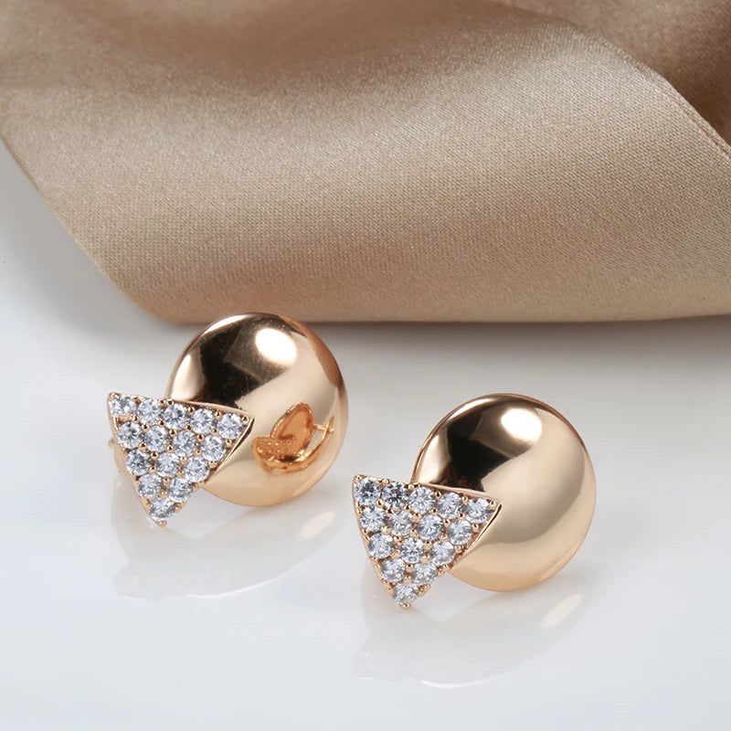 Smart Glossy Round Drop Earrings in 585 Rose Gold with Natural Zircon