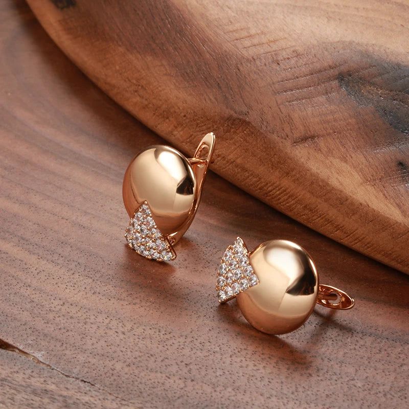 Smart Glossy Round Drop Earrings in 585 Rose Gold with Natural Zircon