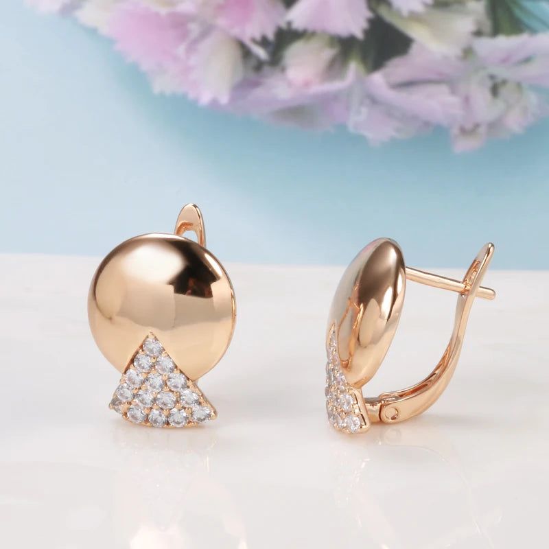 Smart Glossy Round Drop Earrings in 585 Rose Gold with Natural Zircon