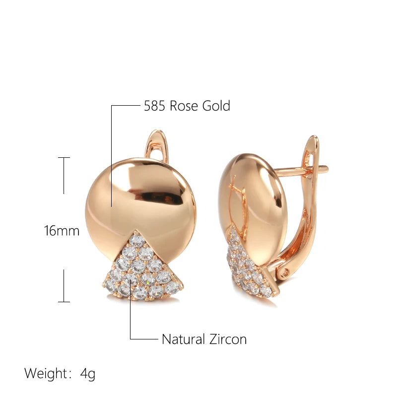 Smart Glossy Round Drop Earrings in 585 Rose Gold with Natural Zircon