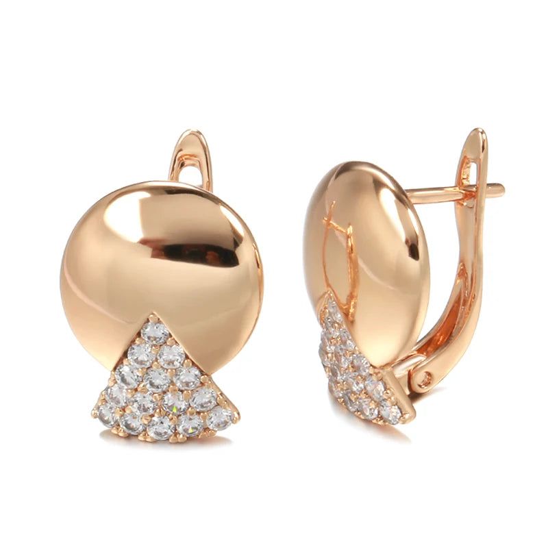 Smart Glossy Round Drop Earrings in 585 Rose Gold with Natural Zircon