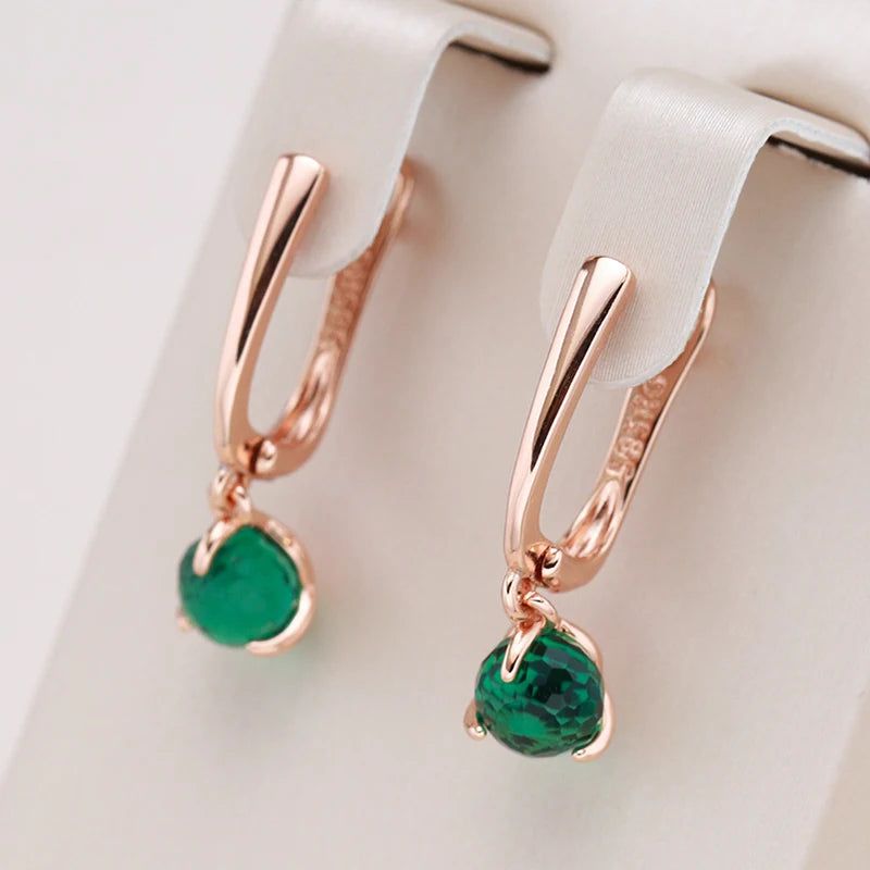 Smart Green Cut Zircon Ball Drop Earrings in 585 Rose Gold - Trendy Fashion Jewelry