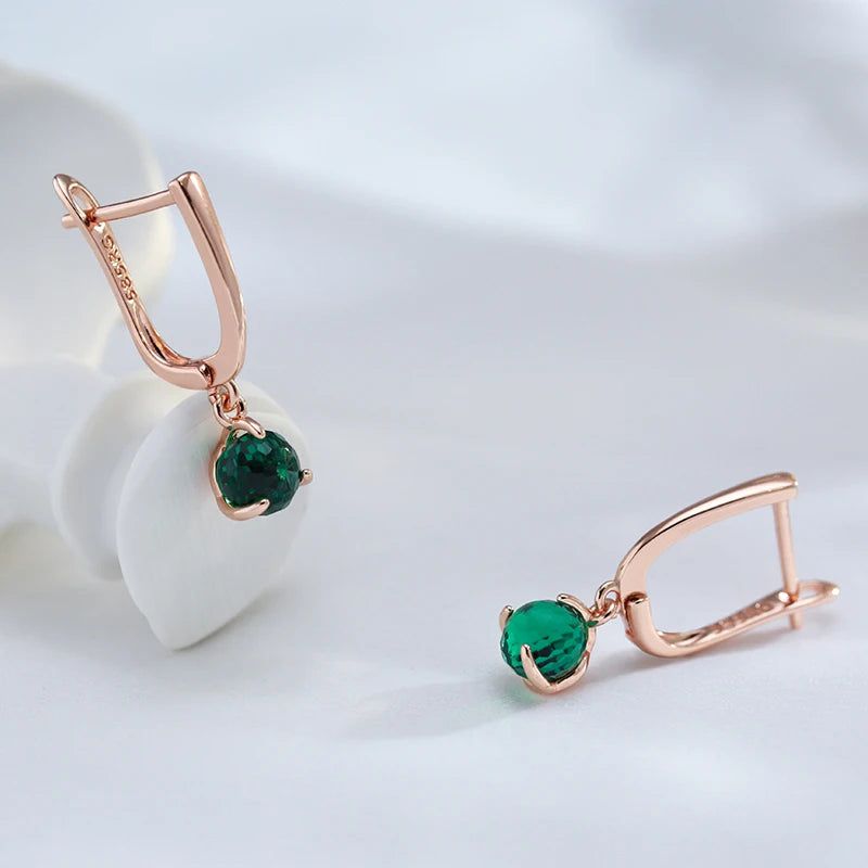 Smart Green Cut Zircon Ball Drop Earrings in 585 Rose Gold - Trendy Fashion Jewelry