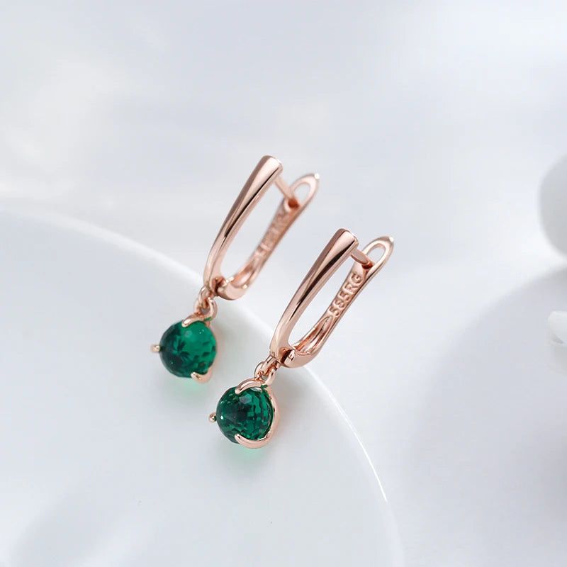 Smart Green Cut Zircon Ball Drop Earrings in 585 Rose Gold - Trendy Fashion Jewelry