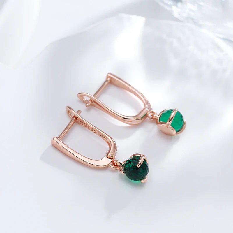 Smart Green Cut Zircon Ball Drop Earrings in 585 Rose Gold - Trendy Fashion Jewelry