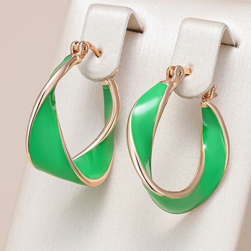 Smart Green Enamel Rose Gold Hoop Earrings - Trendy Drop Jewelry Accessory