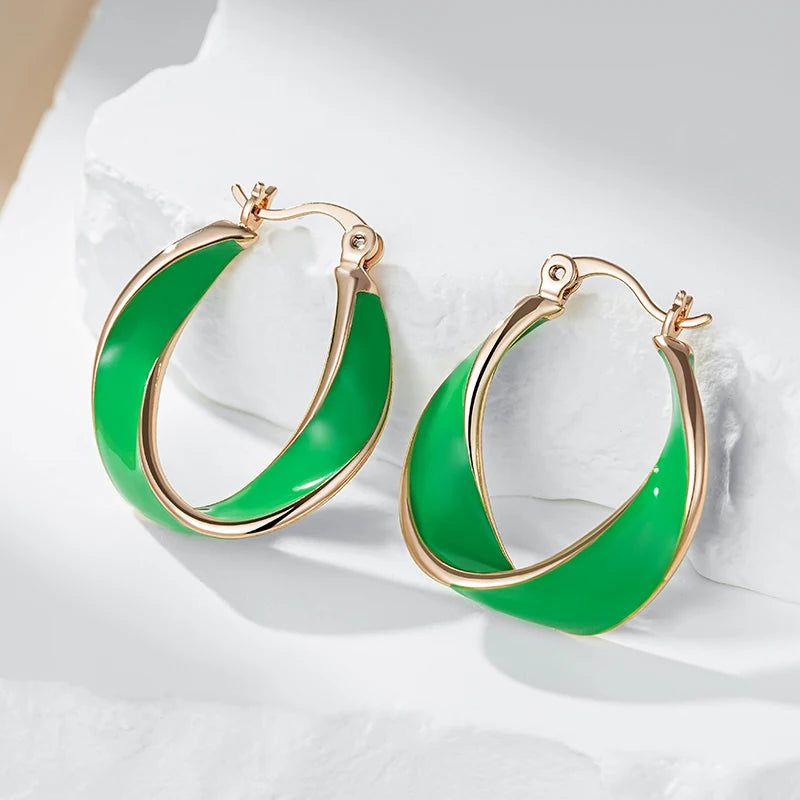 Smart Green Enamel Rose Gold Hoop Earrings - Trendy Drop Jewelry Accessory