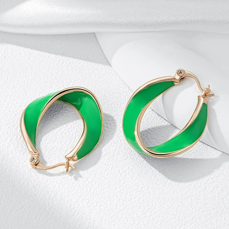 Smart Green Enamel Rose Gold Hoop Earrings - Trendy Drop Jewelry Accessory