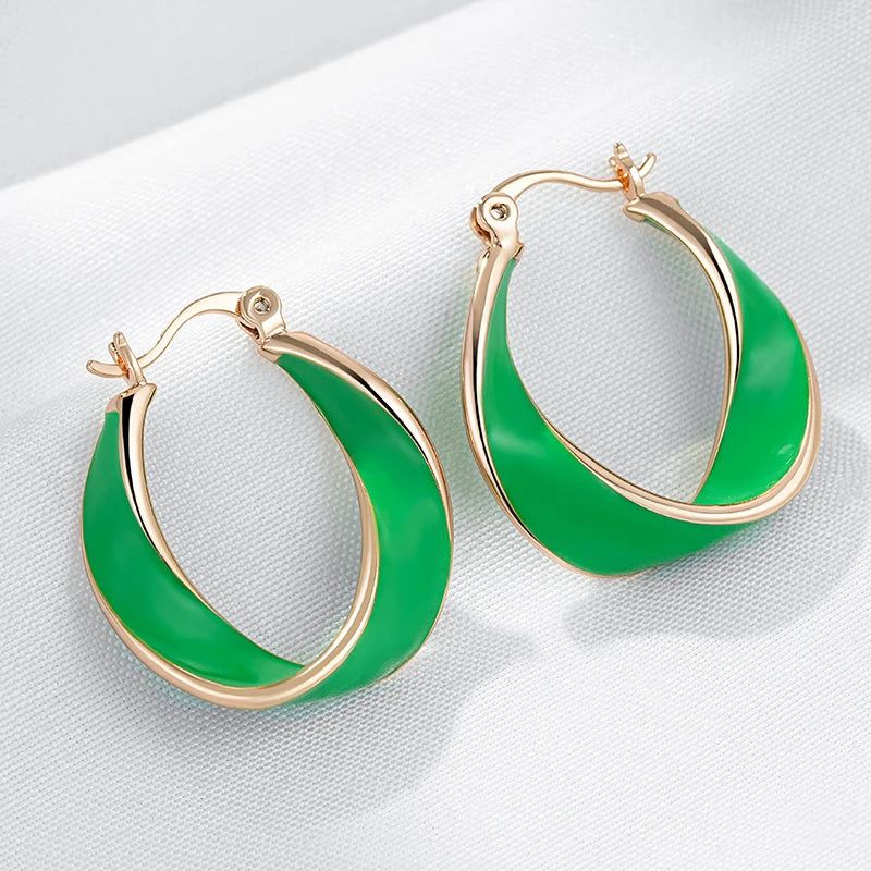 Smart Green Enamel Rose Gold Hoop Earrings - Trendy Drop Jewelry Accessory