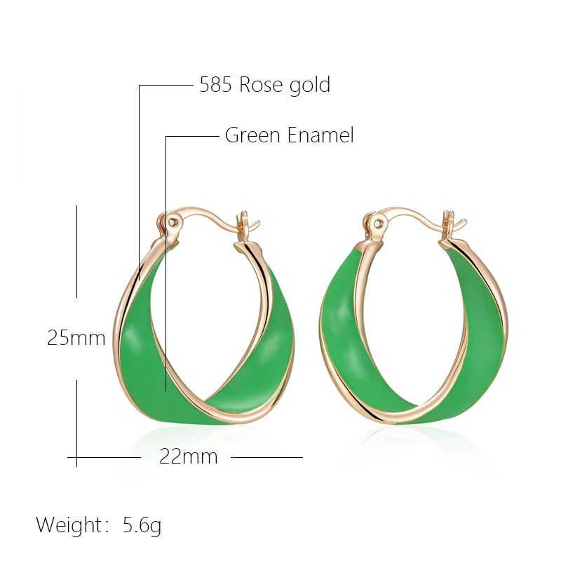 Smart Green Enamel Rose Gold Hoop Earrings - Trendy Drop Jewelry Accessory