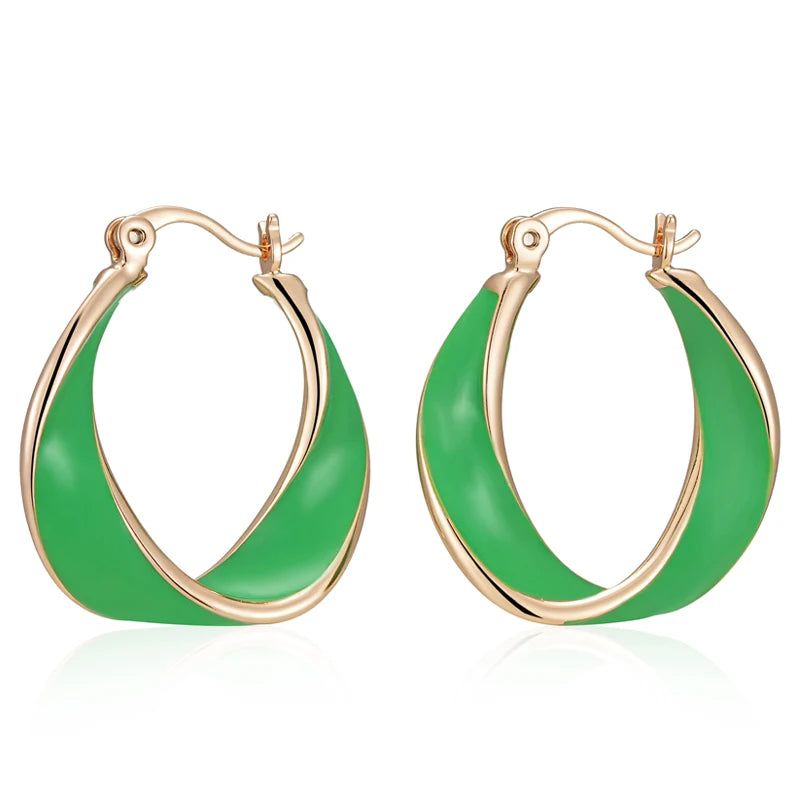 Smart Green Enamel Rose Gold Hoop Earrings - Trendy Drop Jewelry Accessory