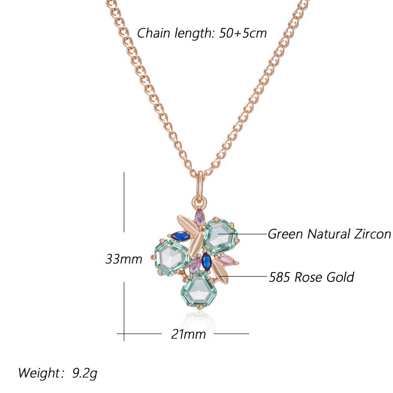 Smart Green Gemstone Rhombus Pendant Necklace with Natural Zircon in 585 Rose Gold - Vintage Style Jewelry