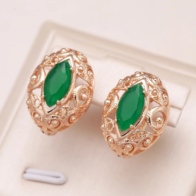 Smart Green Geometric Zircon Drop Earrings in Rose Gold Finish