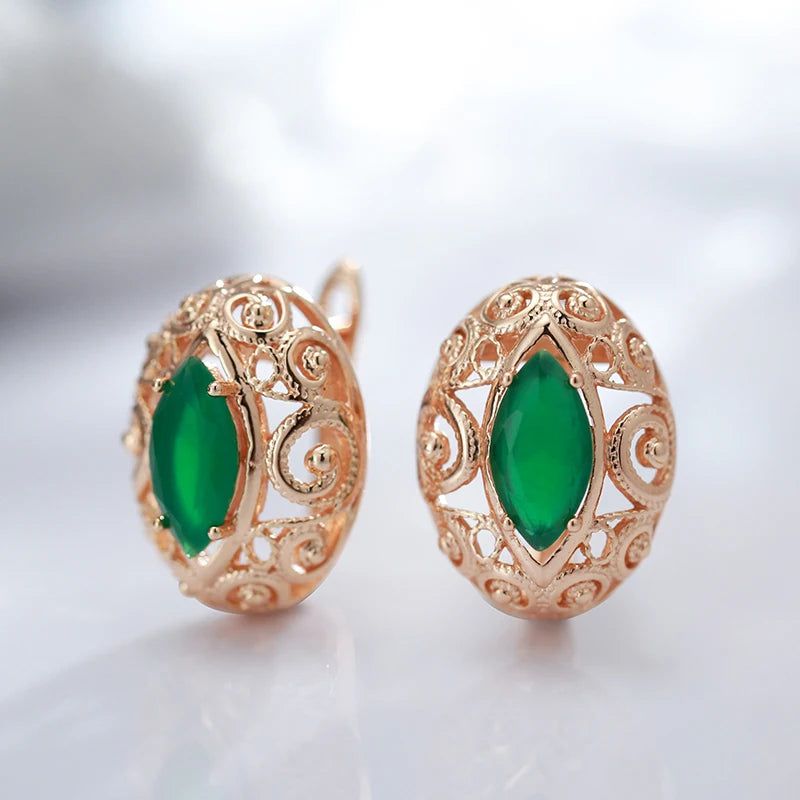 Smart Green Geometric Zircon Drop Earrings in Rose Gold Finish