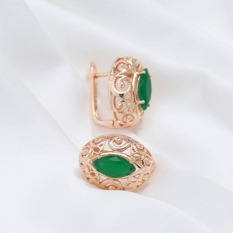 Smart Green Geometric Zircon Drop Earrings in Rose Gold Finish