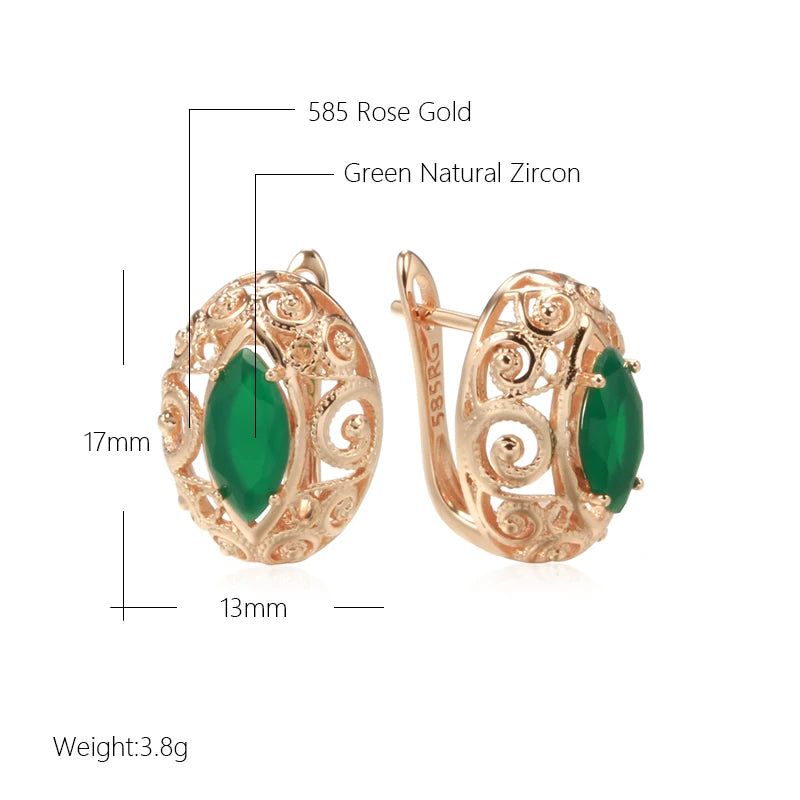 Smart Green Geometric Zircon Drop Earrings in Rose Gold Finish