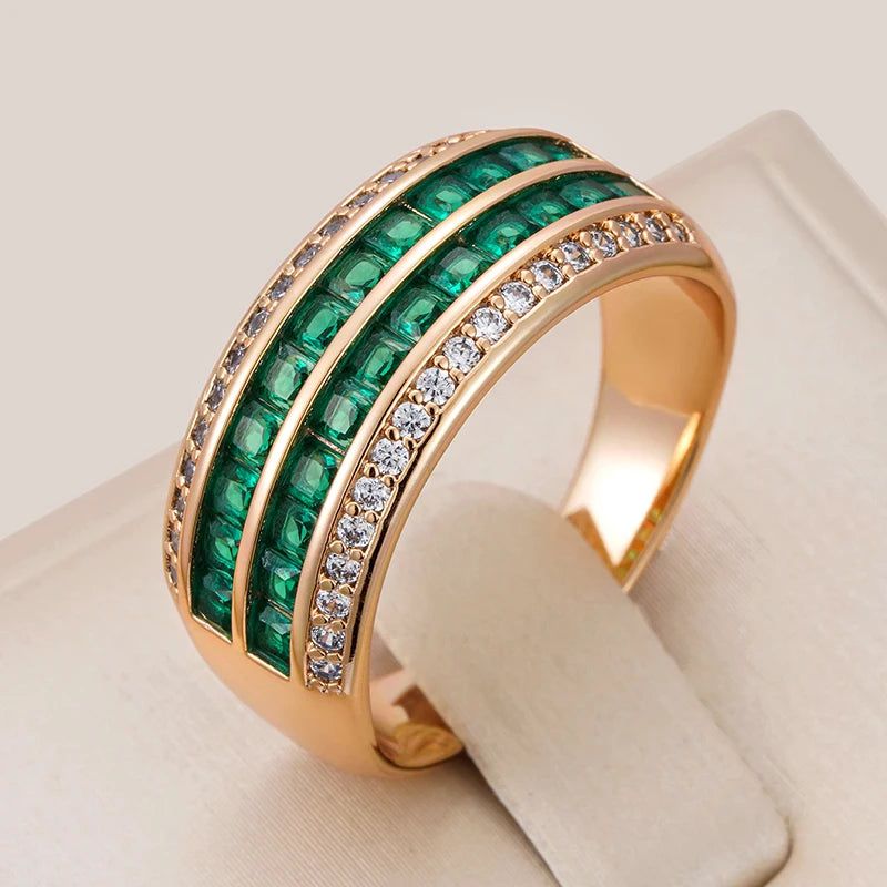 Smart Green Natural Zircon 9mm Wide Rose Gold Fashion Ring - Modern Ethnic Design Jewelry