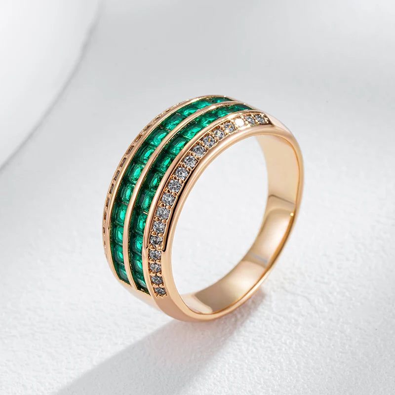 Smart Green Natural Zircon 9mm Wide Rose Gold Fashion Ring - Modern Ethnic Design Jewelry