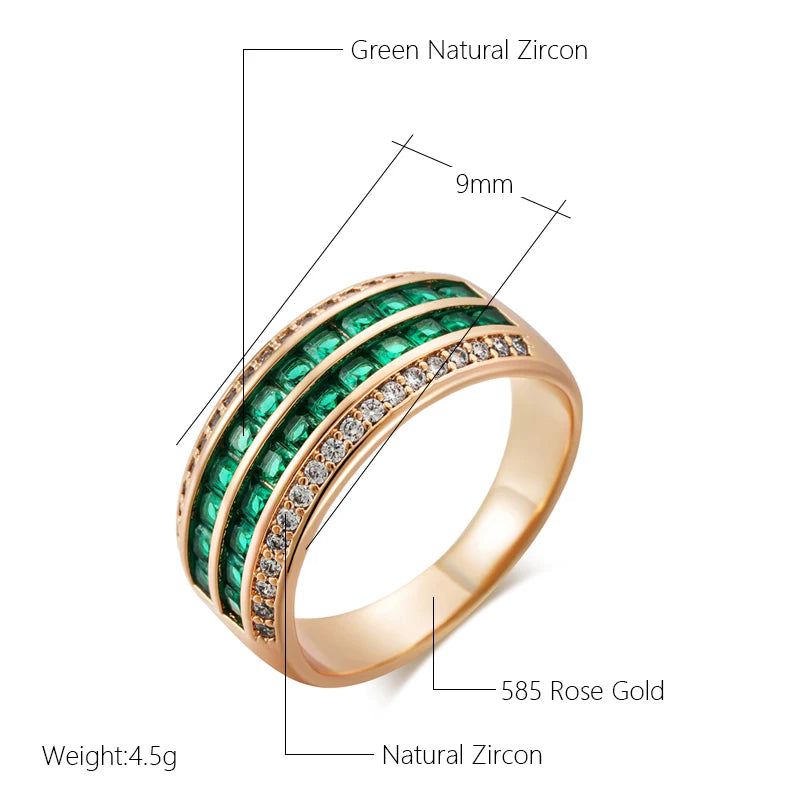 Smart Green Natural Zircon 9mm Wide Rose Gold Fashion Ring - Modern Ethnic Design Jewelry