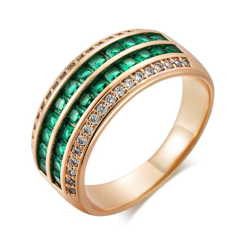 Smart Green Natural Zircon 9mm Wide Rose Gold Fashion Ring - Modern Ethnic Design Jewelry