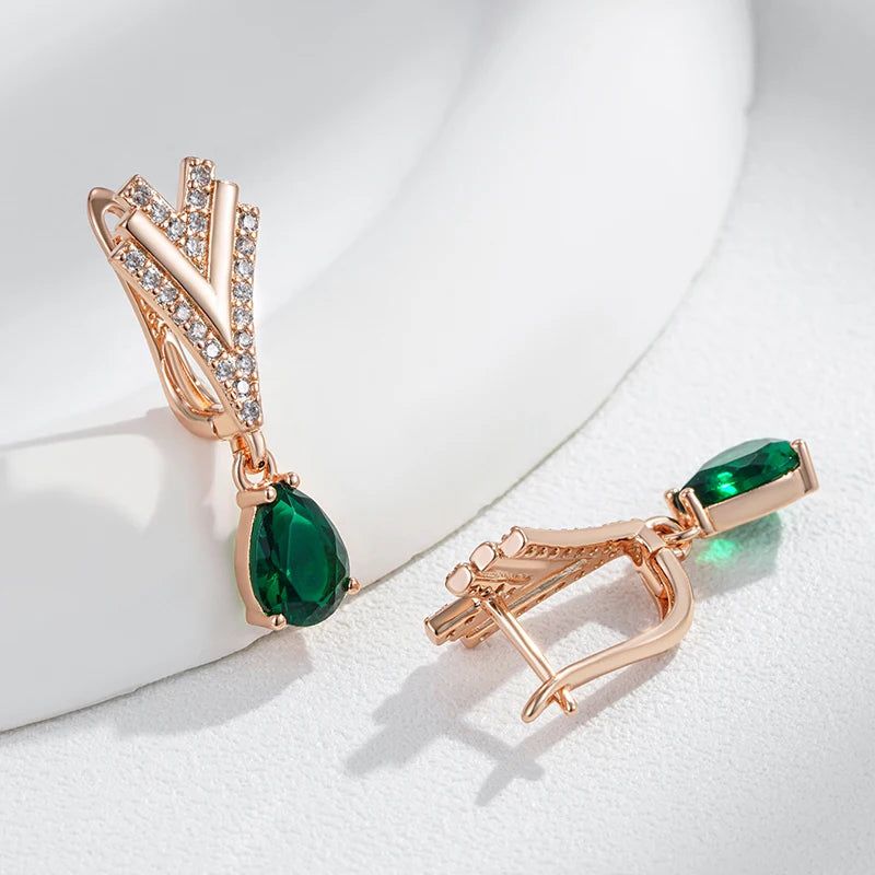 Smart Green Natural Zircon Drop Earrings in 585 Rose Gold with White Accents