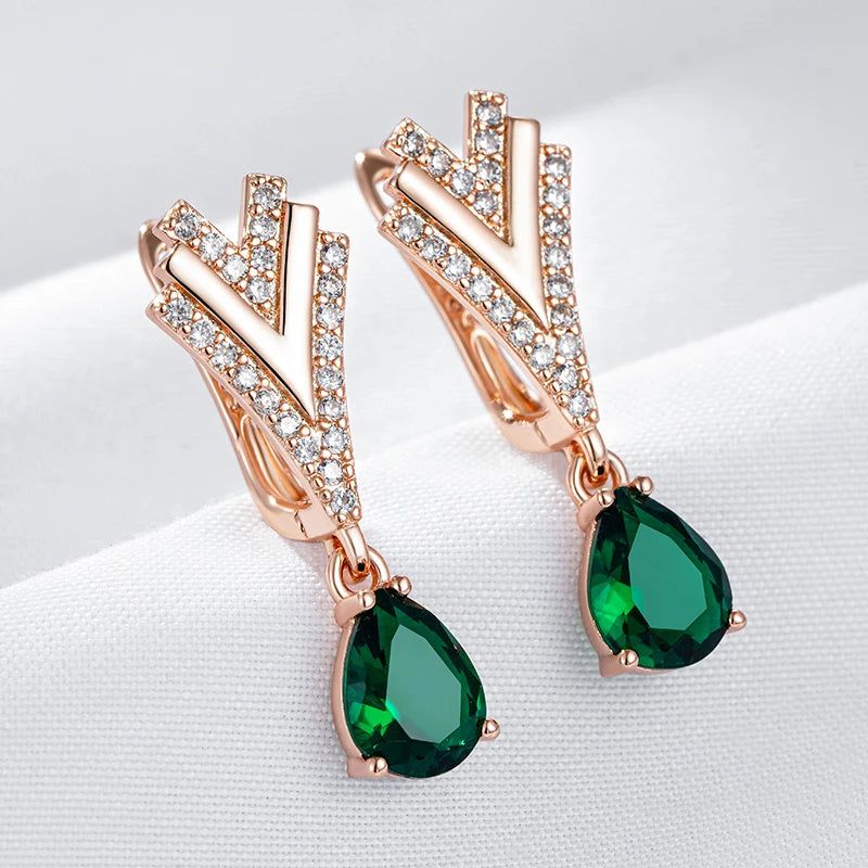 Smart Green Natural Zircon Drop Earrings in 585 Rose Gold with White Accents