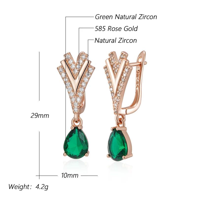 Smart Green Natural Zircon Drop Earrings in 585 Rose Gold with White Accents