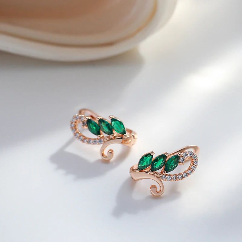 Smart Green Natural Zircon Geometric Drop Earrings in 585 Rose Gold with White Stones