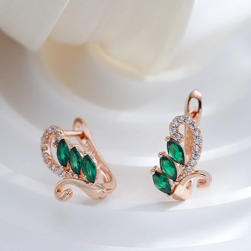 Smart Green Natural Zircon Geometric Drop Earrings in 585 Rose Gold with White Stones