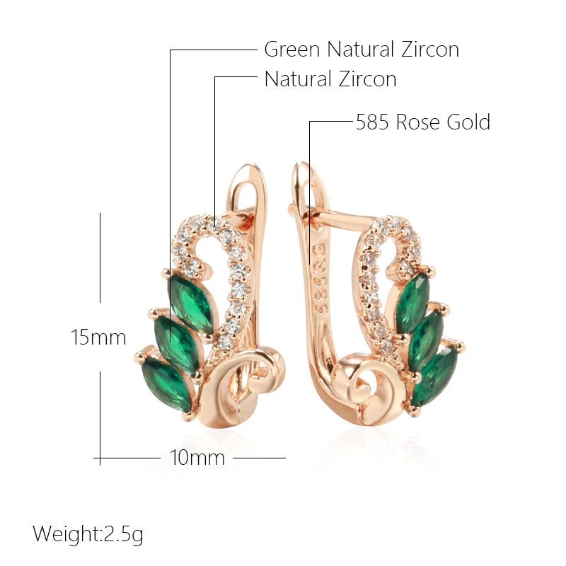 Smart Green Natural Zircon Geometric Drop Earrings in 585 Rose Gold with White Stones