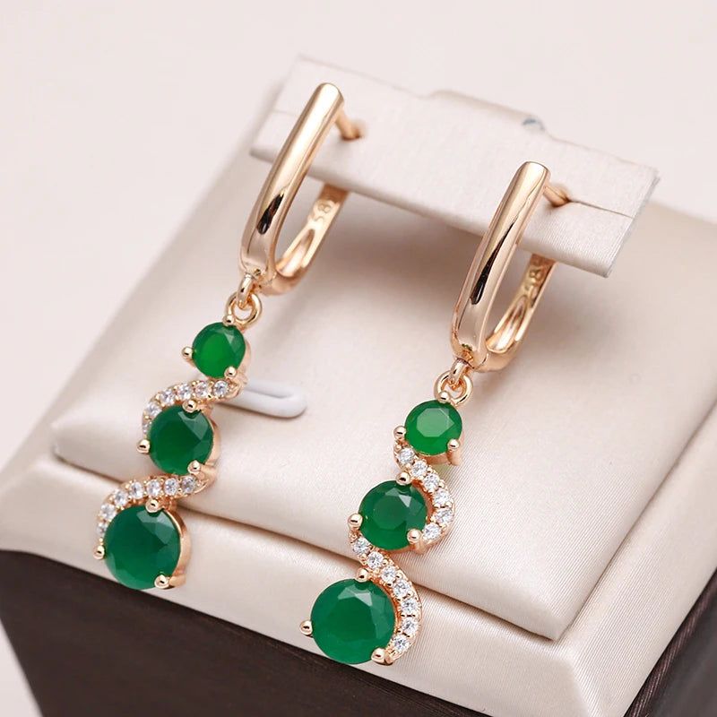 Smart Green Zircon Drop Earrings in 585 Rose Gold - New Trendy Long Jewelry