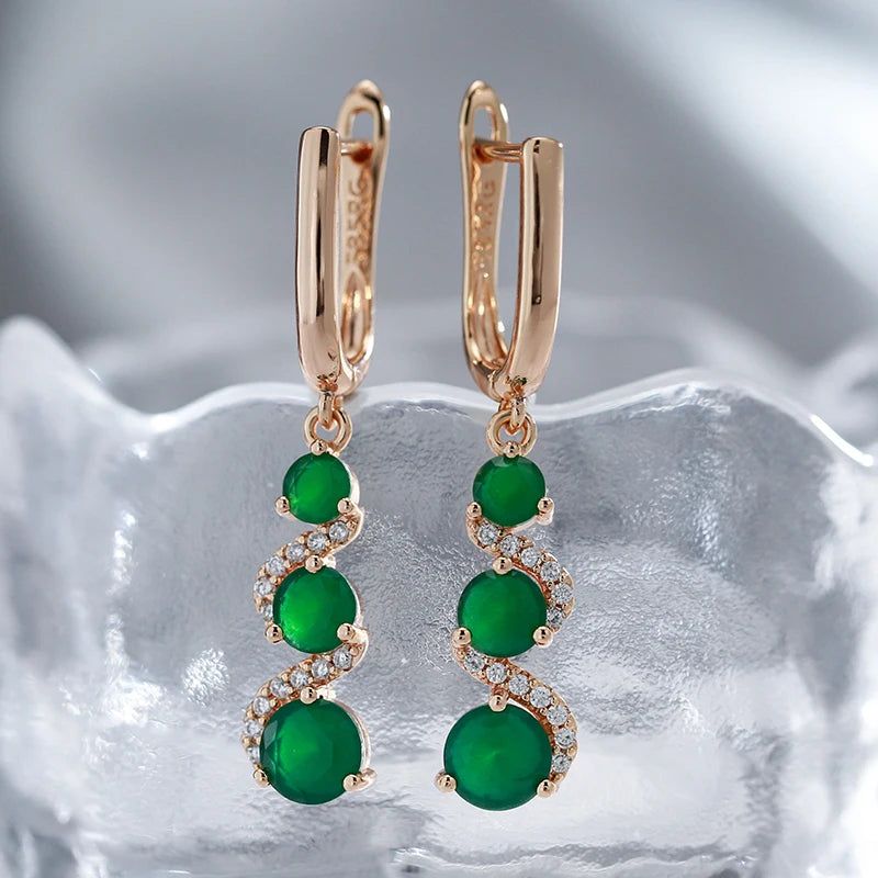 Smart Green Zircon Drop Earrings in 585 Rose Gold - New Trendy Long Jewelry