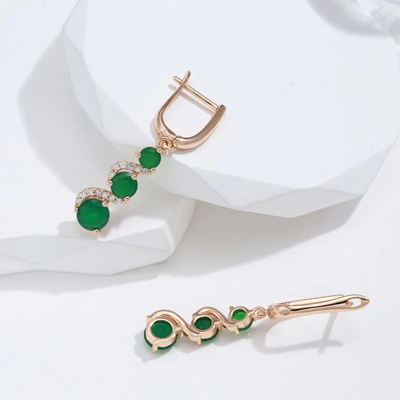 Smart Green Zircon Drop Earrings in 585 Rose Gold - New Trendy Long Jewelry