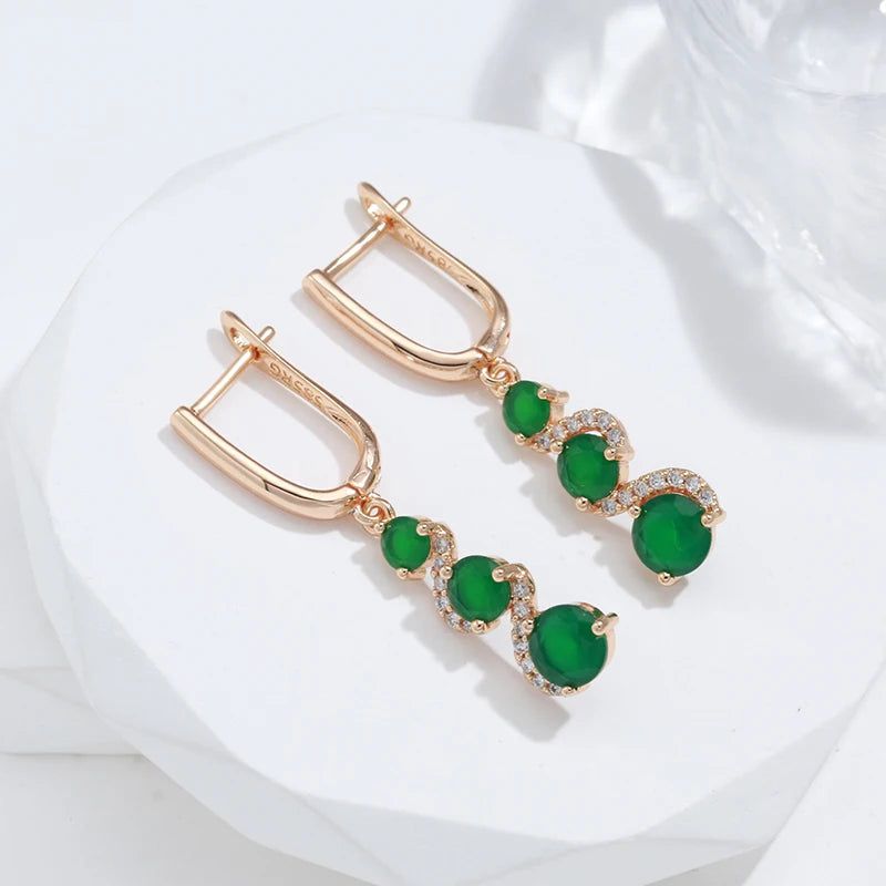 Smart Green Zircon Drop Earrings in 585 Rose Gold - New Trendy Long Jewelry