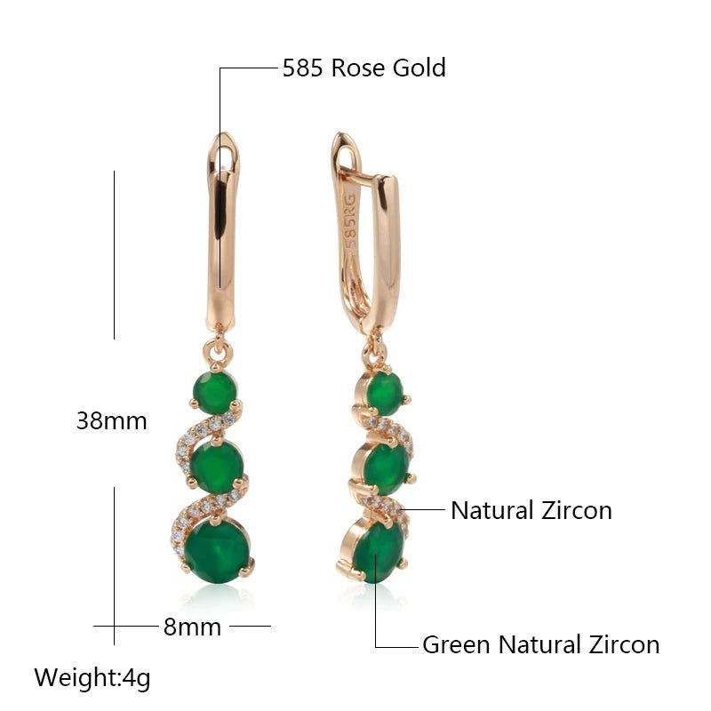 Smart Green Zircon Drop Earrings in 585 Rose Gold - New Trendy Long Jewelry