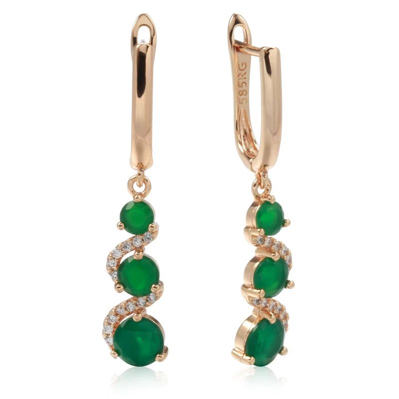 Smart Green Zircon Drop Earrings in 585 Rose Gold - New Trendy Long Jewelry