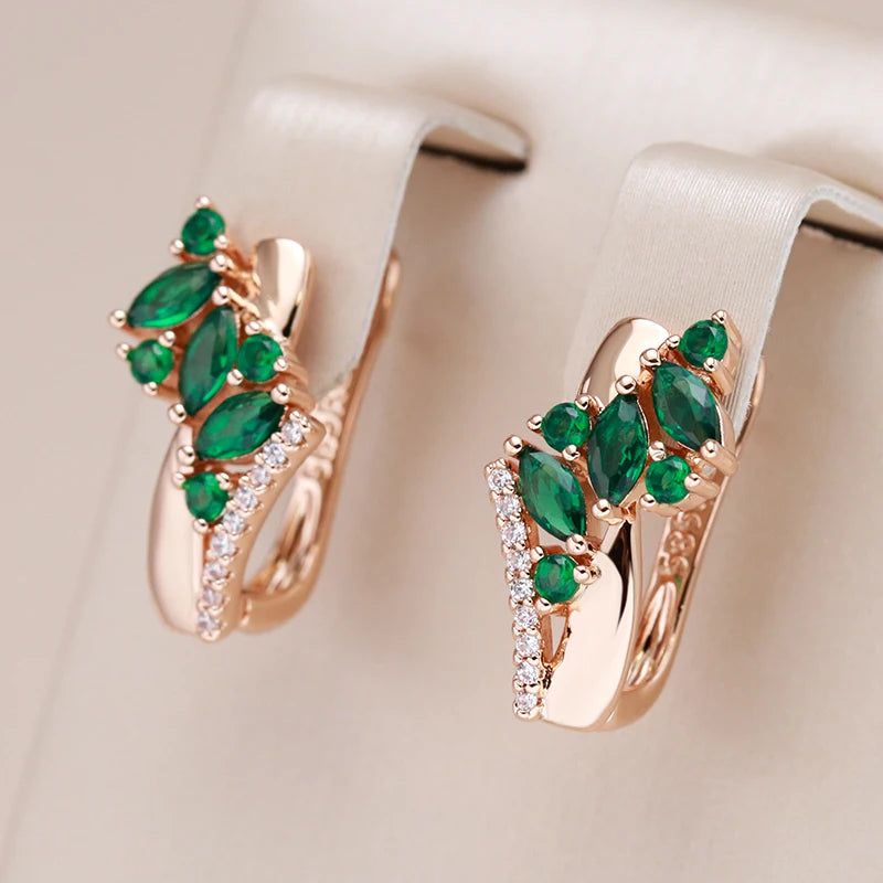 Smart Green Zircon Drop Earrings in 585 Rose Gold with White Stone – Versatile Jewelry for Every Occasion