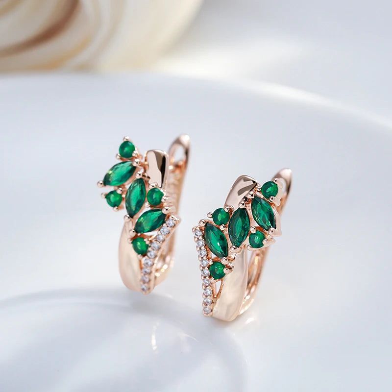 Smart Green Zircon Drop Earrings in 585 Rose Gold with White Stone – Versatile Jewelry for Every Occasion