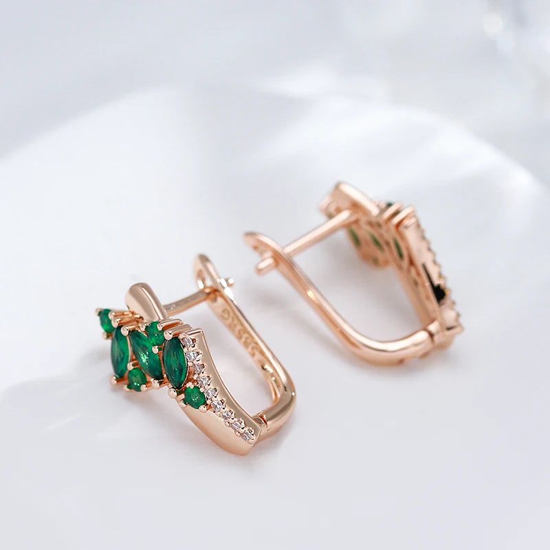 Smart Green Zircon Drop Earrings in 585 Rose Gold with White Stone – Versatile Jewelry for Every Occasion