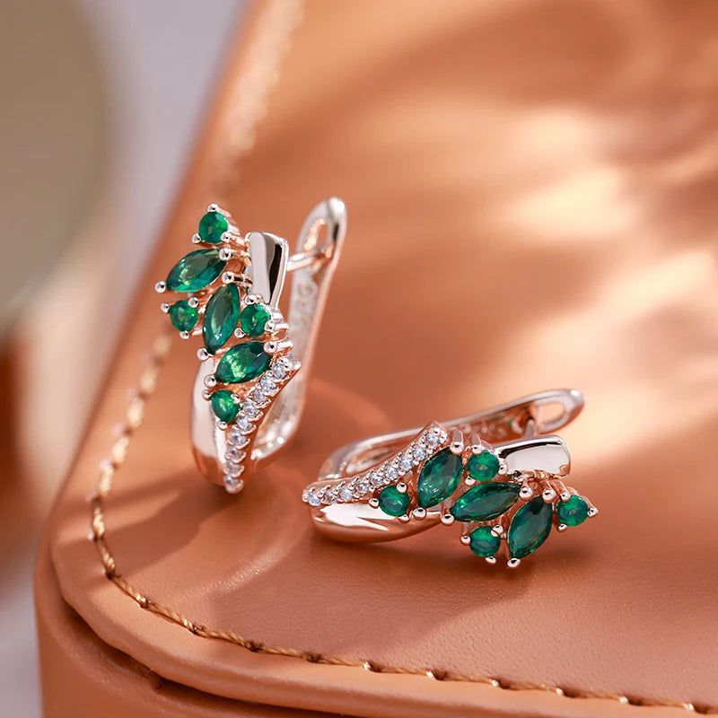 Smart Green Zircon Drop Earrings in 585 Rose Gold with White Stone – Versatile Jewelry for Every Occasion