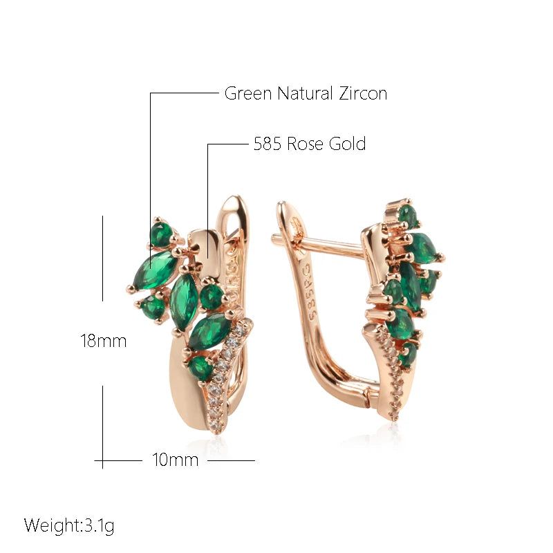 Smart Green Zircon Drop Earrings in 585 Rose Gold with White Stone – Versatile Jewelry for Every Occasion