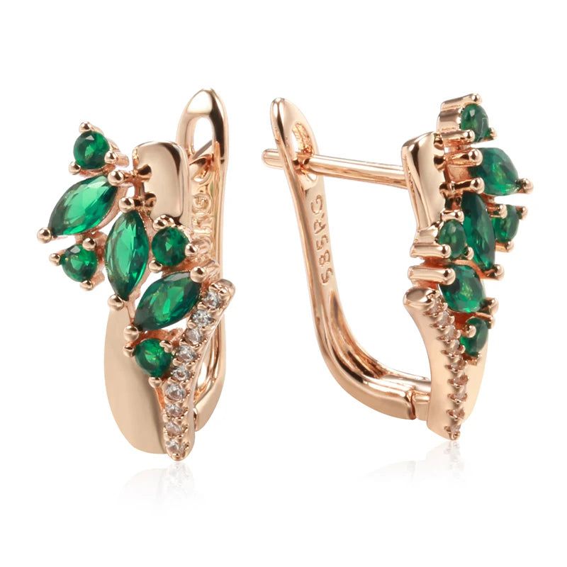 Smart Green Zircon Drop Earrings in 585 Rose Gold with White Stone – Versatile Jewelry for Every Occasion