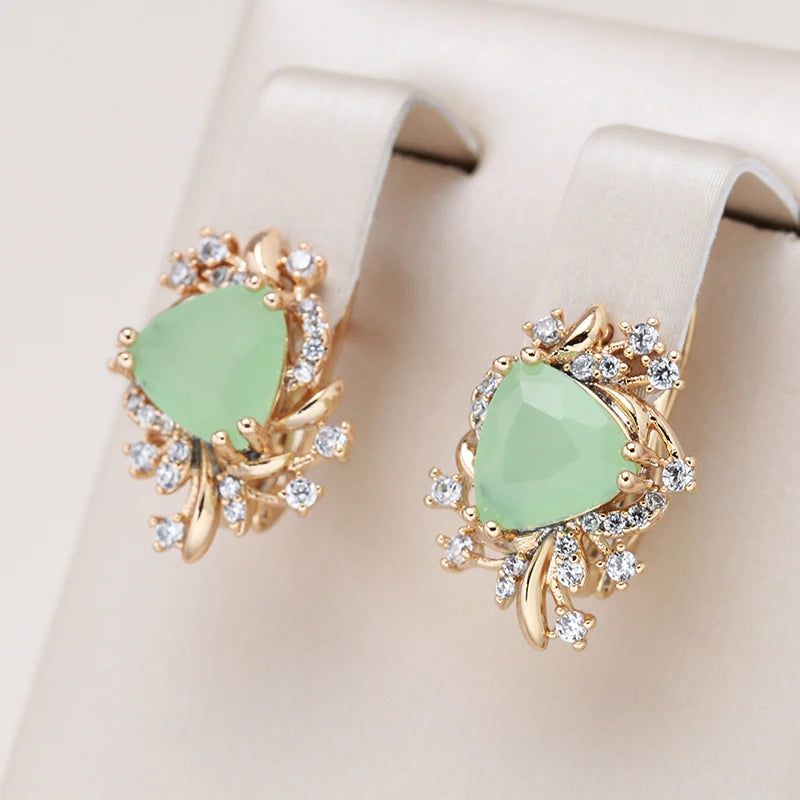 Smart Green Zircon Floral Drop Earrings in 585 Rose Gold Finish