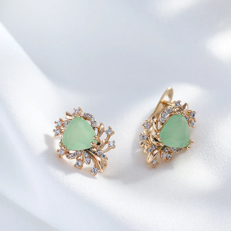 Smart Green Zircon Floral Drop Earrings in 585 Rose Gold Finish